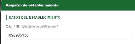 Campo C.C./NIT del establecimiento