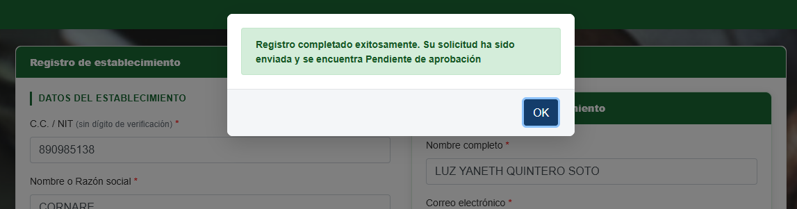 Confirmación de registro exitoso